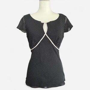 Black & white polka dot 100% silk  short sleeve